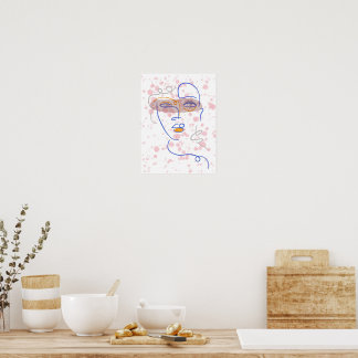 Poster Cartaz de Arte de Linha de Rosto Abstrato, Salpico