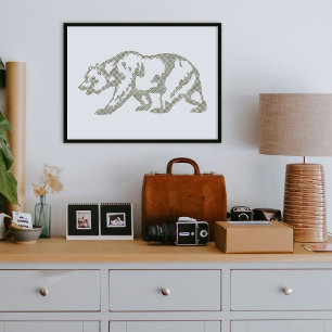 Poster Cartaz de Arte de Linha de Urso Pardo Verde