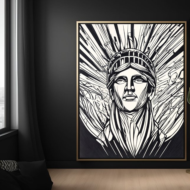 Poster Cartaz de Arte de Linha Moderna da Estátua da Libe (Criador carregado)
