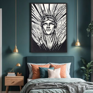 Pôster Cartaz de Arte de Linha Moderna da Estátua da Libe