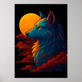 Poster Cartaz de Arte de Lobo Colorido Vibrante