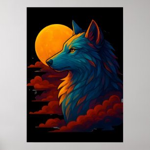 Poster Cartaz de Arte de Lobo Colorido Vibrante