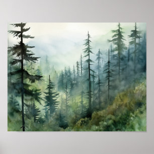 Poster Cartaz de Arte de Paisagem de Floresta Nebulosa