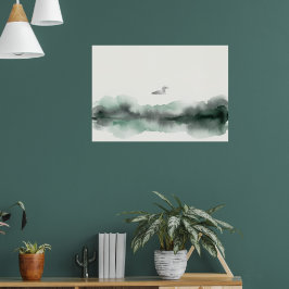 Poster Cartaz de Arte de Paisagem de Pássaro com Aquarela