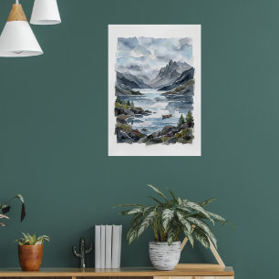 Poster Cartaz de Arte de Paisagem em Aquarela do Lago da 