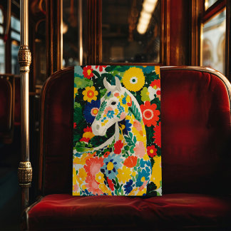 Poster Cartaz de Arte de Parede Cavalo Branco Floral