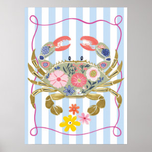 Poster cartaz de arte de parede de caranguejo floral funk