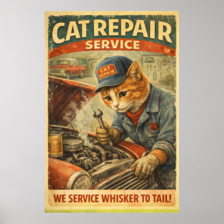 Poster Cartaz de Arte de Parede de Gato Mecânico Vintage 