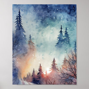Poster Cartaz de Arte de Parede de Inverno em Aquarela