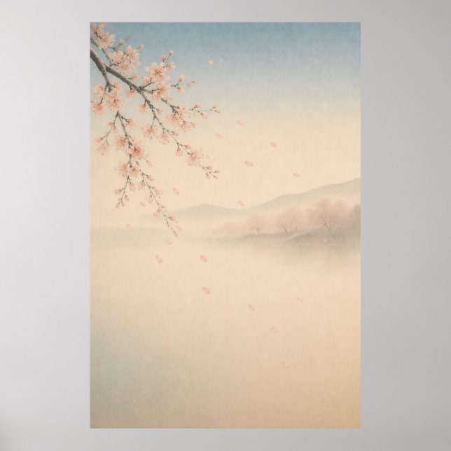 Poster Cartaz de Arte de Parede Japandi Sakura Waterfall  (Frente)