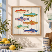 Cartaz de Arte de Peixe Vintage para Decoração de