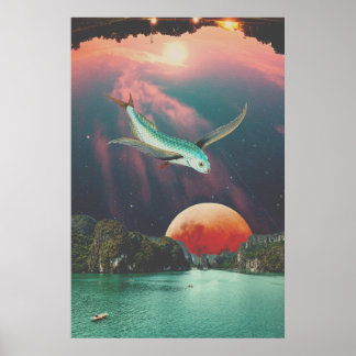 Poster Cartaz de Arte de Peixe Voador Psicodélico Editáve