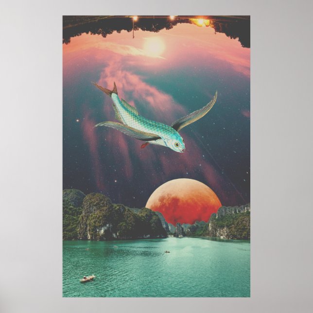 Poster Cartaz de Arte de Peixe Voador Psicodélico Editáve (Frente)