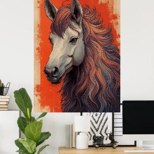 Poster Cartaz de Arte de Retrato de Cavalo Majestoso Cr