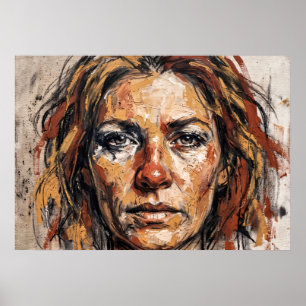 Poster Cartaz de Arte de Retrato de Mulher Expressiva