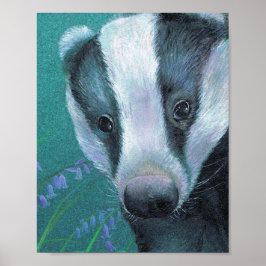 Pôster Cartaz de arte de texugo nos bosques de bluebell