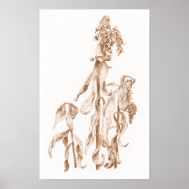 Poster Cartaz de Arte de Tinta Botânica Sazonal Elegante
