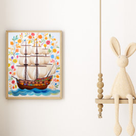 Poster Cartaz de Arte do Colorido Navio Pirata