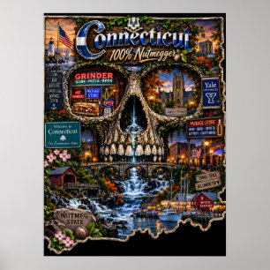 Poster Cartaz de Arte do Crânio de Connecticut - Estado d