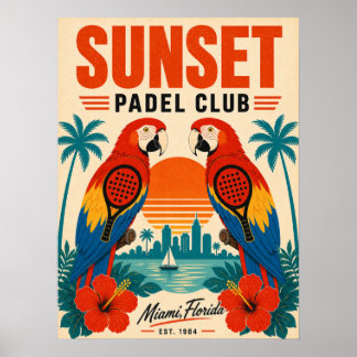 Poster Cartaz de Arte do Retro Miami Sunset Padel Club