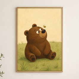 Poster Cartaz de Arte em Aquarela Caprichosa de Urso e Ab