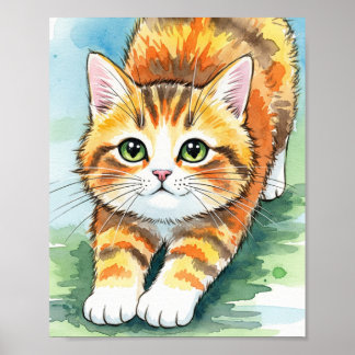 Poster Cartaz de Arte em Aquarela de Gatinho Malhado Lara