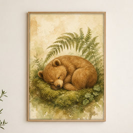 Poster Cartaz de Arte em Aquarela do Filhote de Urso Ador