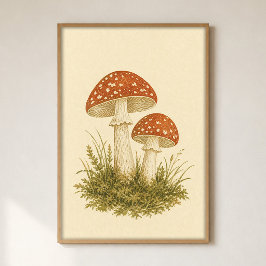Poster Cartaz de Arte em Aquarela do Par de Amanita Cotta