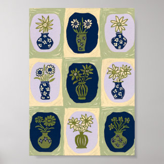 Poster Cartaz de Arte em Grade de Vaso de Flores Silvestr