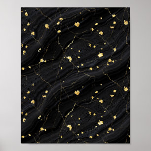 Poster Cartaz de Arte em Mármore com Ônix Preto e Folha d