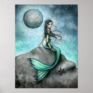 Pôster Cartaz de Arte Fantasia da Sereia da Lua Escura