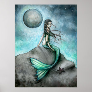 Pôster Cartaz de Arte Fantasia da Sereia da Lua Escura