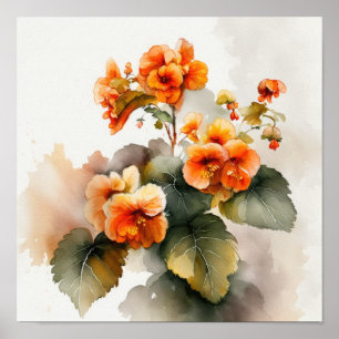 Poster Cartaz de Arte Floral de Begônias Laranja