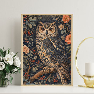 Poster Cartaz de Arte Floral de Coruja Vintage Ave da F