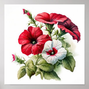 Poster Cartaz de Arte Floral de Petúnias Vermelhas