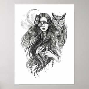 Poster Cartaz de Arte Folclórica Sombria de Bruxa Wiccan