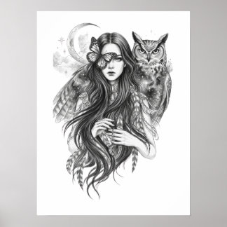 Poster Cartaz de Arte Folclórica Sombria de Bruxa Wiccan 
