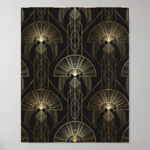 Poster Cartaz de Arte Geométrica Art Déco Preto e Dourado