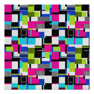 Pôster Cartaz de Arte Geométrica com Efeito Glitch Neon M