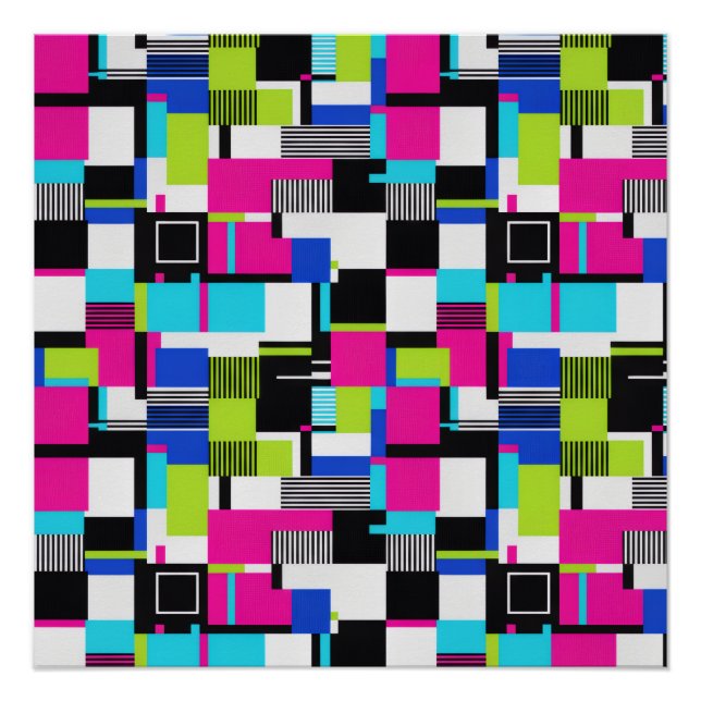 Pôster Cartaz de Arte Geométrica com Efeito Glitch Neon M (Frente)