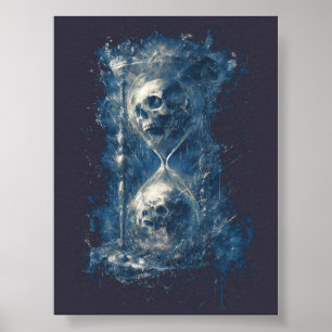 Poster Cartaz de Arte Gótica Escura com Caveira e Ampulhe