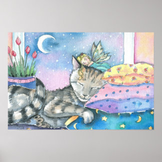 Poster Cartaz de Arte Impresso de Fada Caprichosa e Gato