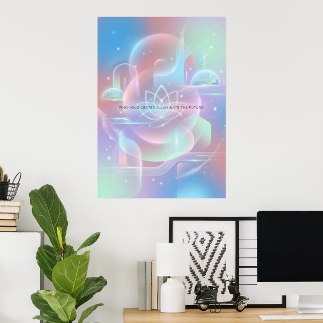 Poster Cartaz de Arte Iridescente de Ioga de Meditação Ho (Escritório em casa)