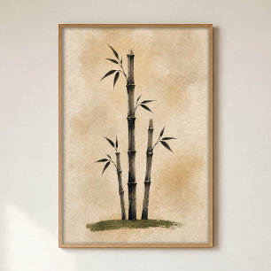 Poster Cartaz de Arte Minimalista Aquarela Bambu Tinta
