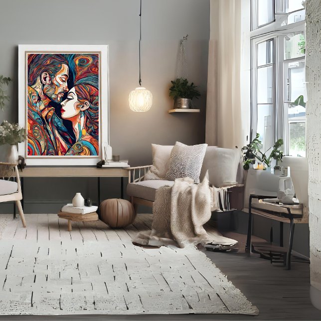 Poster Cartaz de Arte Moderna Apaixonado (Man and Woman in Love Modern Art Poster)