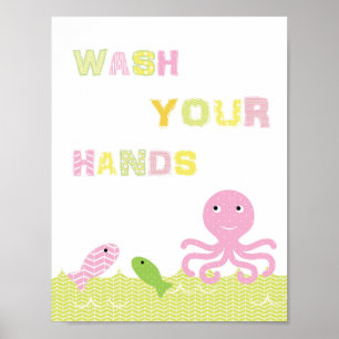Poster Cartaz de arte para banheiro feminino lave as mãos