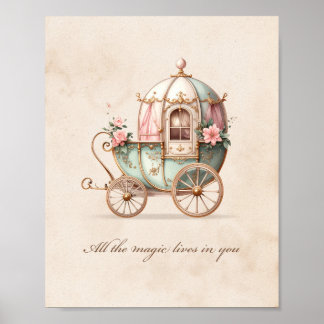 Poster Cartaz de Arte para Berçário Carruagem de Princesa