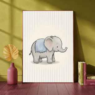 Poster Cartaz de Arte para Berçário com Elefante Bebê e C