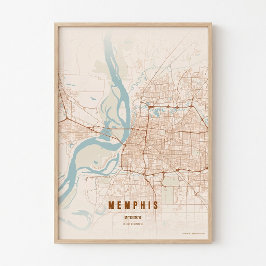 Poster Cartaz de Arte para Parede Mapa da Cidade de Memph