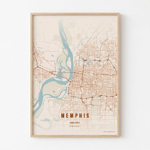 Poster Cartaz de Arte para Parede Mapa da Cidade de Memph